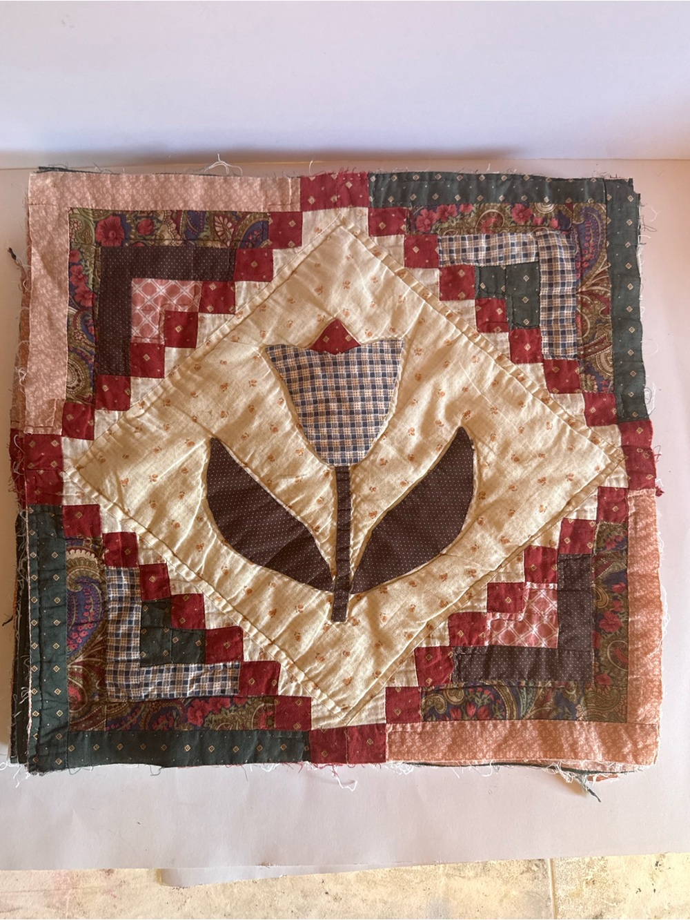 Handcrafted Floral Patchwork Quilt Square - Multicolor